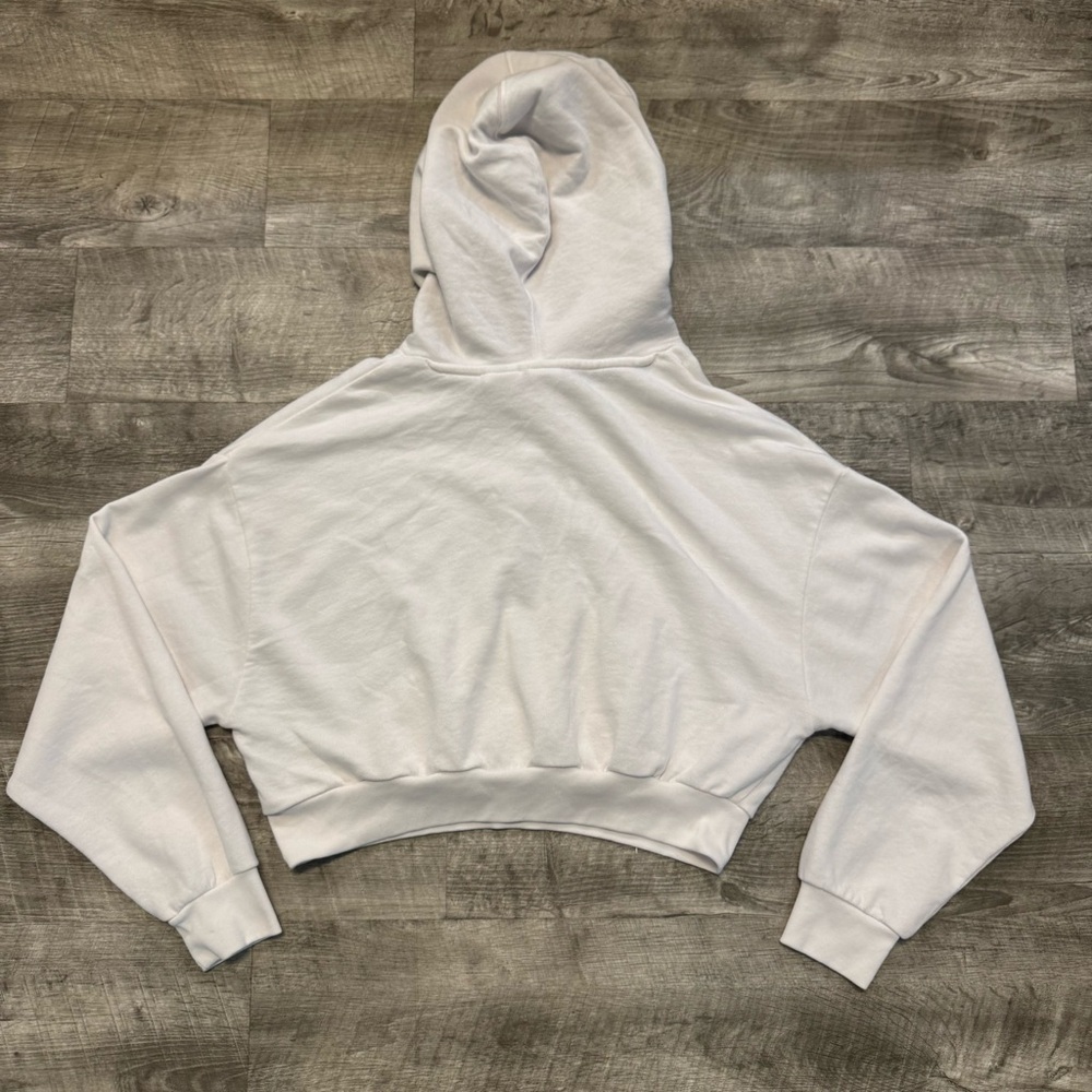 Levi’s Women’s Cropped Pullover Hoodie White Sz. S Drawstring - Picture 2 of 8